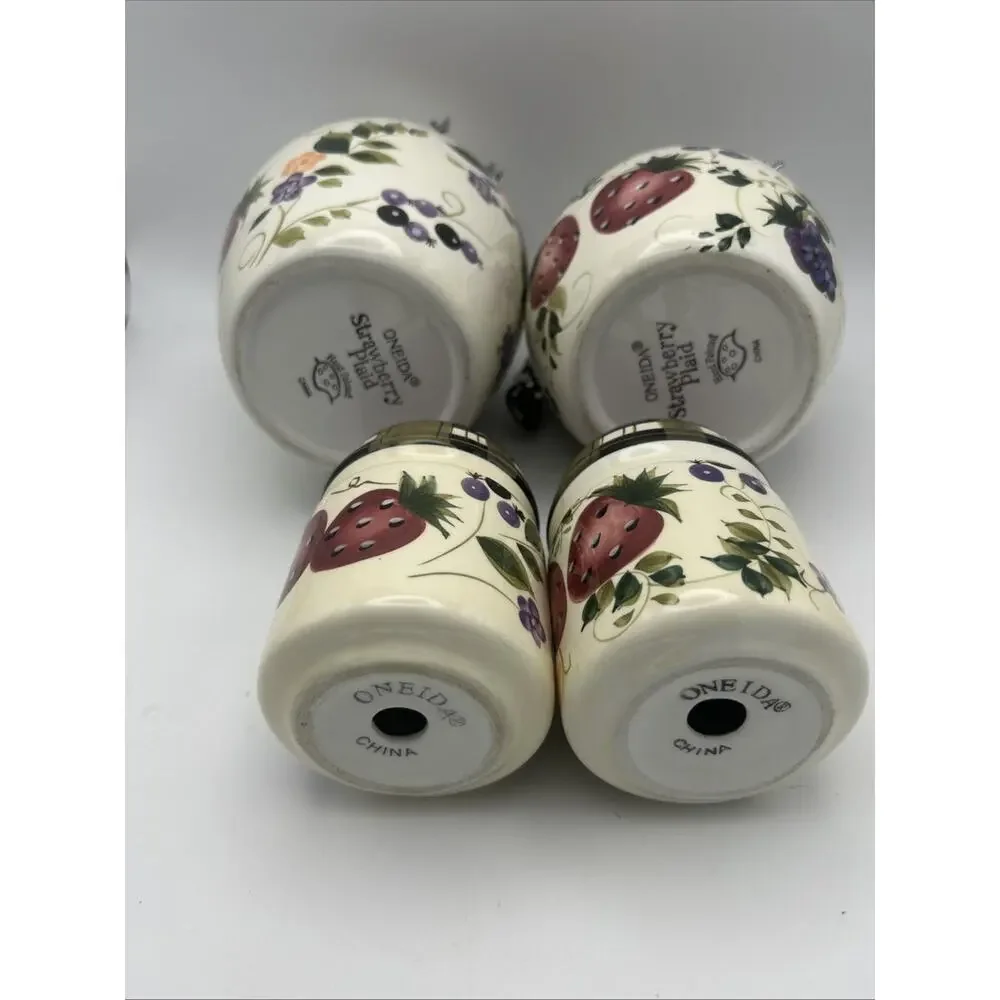 Vintage Oneida. Strawberry Plaid Canisters And Shakers. Discontinued In 2002.